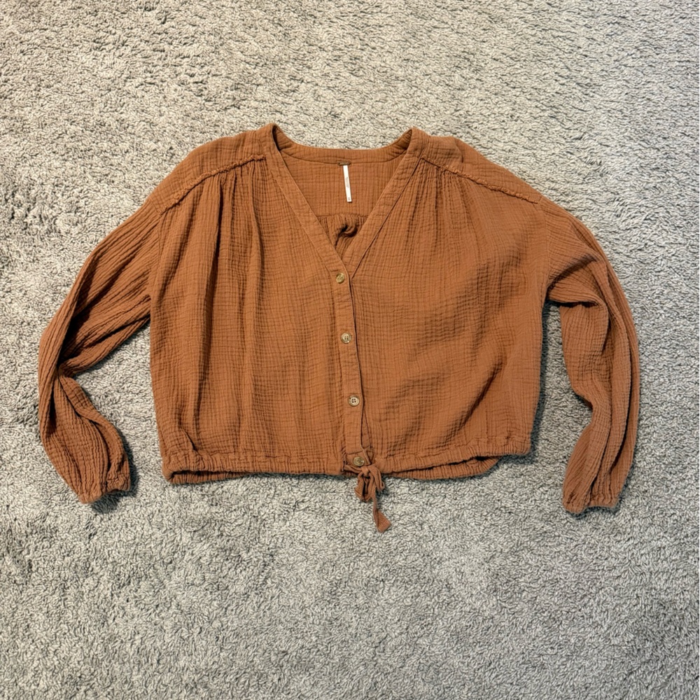 Free People 100% Cotton Rust Button-Up Blouse XS